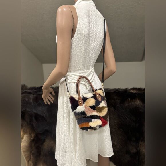Colorful Real Mink Fur Handmade Top Handles Bag/Crossbody - Picture 8 of 12